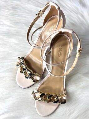 MICHAEL MK Chain-Front Ankle-Strap Heels